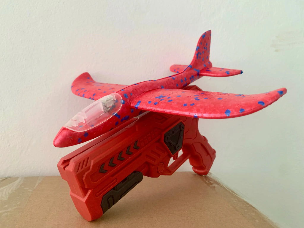 Glowing Foam Aircraft 10M Launcher Catapult Glider Aircraft Gun Toy Children's Outdoor Game Bubble Model Shooting Flying Roundab