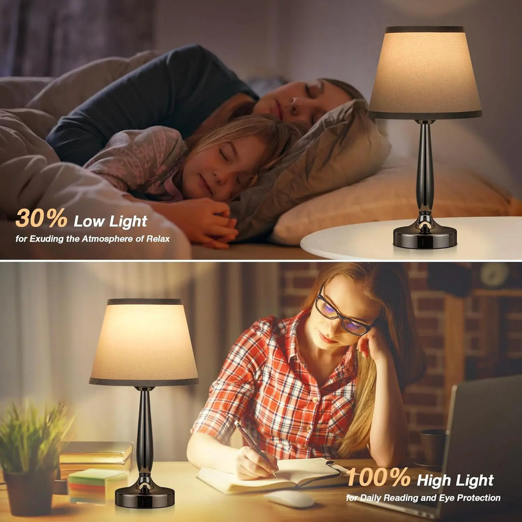 Touch Table Lamp with USB C Charging, 3-Way Dimmable Nightstand Light for Bedroom and Office, LED Bulb Included