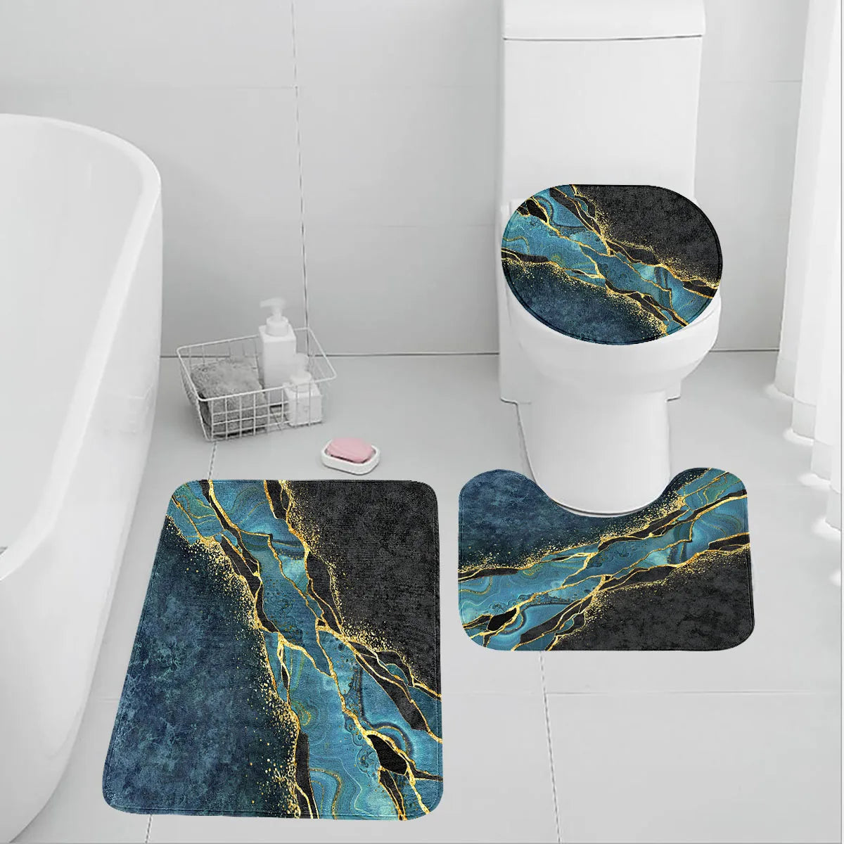 Blue Gold Marble Bathroom Set