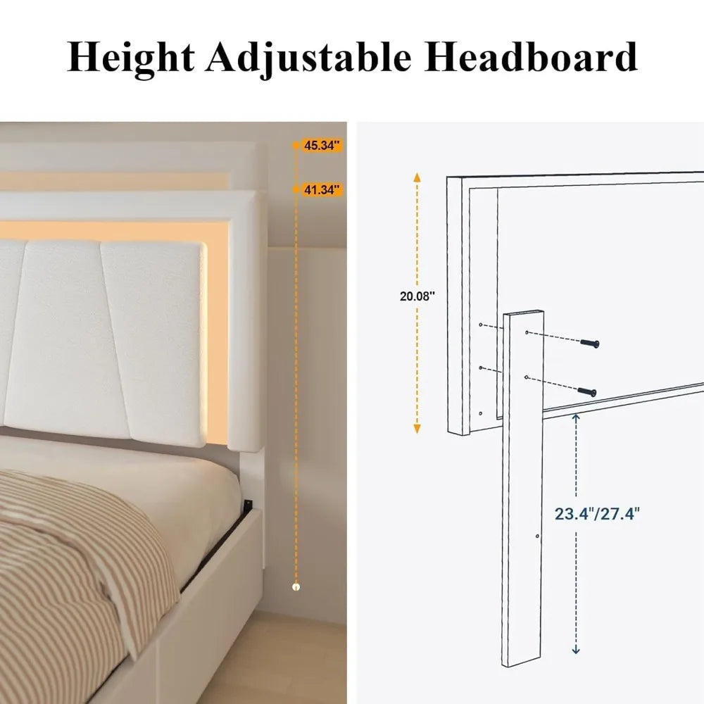 Bed Frame  4 Storage Drawers LED Bed Type-C&USB