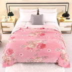 1pc Floral Style Warm Bedspread Fleece Blanket