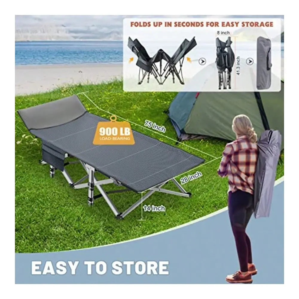 Camping Cot With Mat Carry Bag, 28in Wide, 880LBS