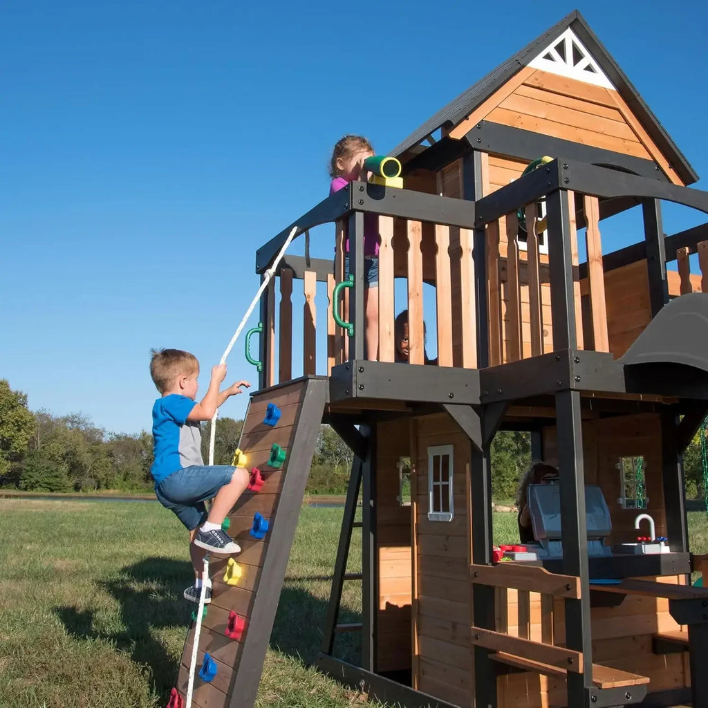 Clubhouse, Play Kitchen, Picnic Area, Belt Swings, Web Swing, Rock Wall,
