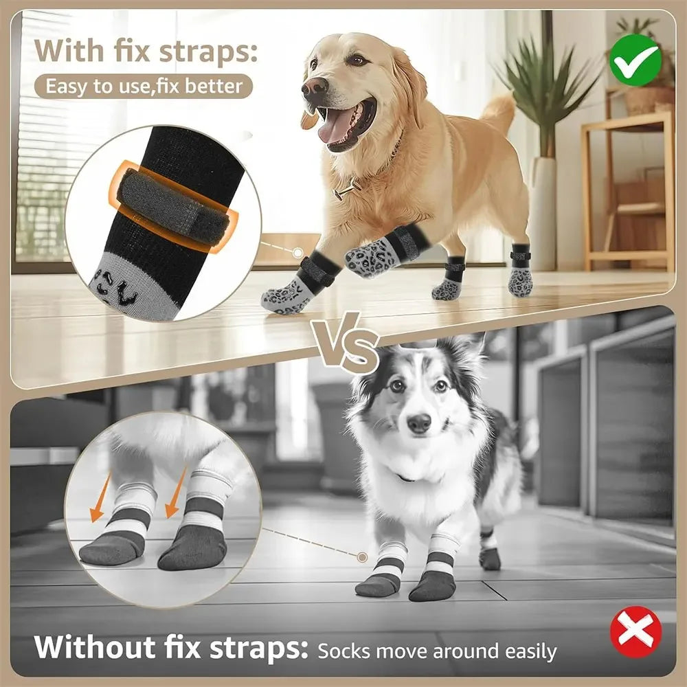4-Pack Anti-Slip Dog Socks, Prevent of Hard Wooden Floors, Strong Grip, Paw Protection,