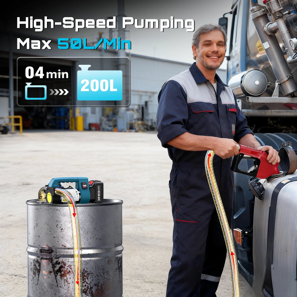 Fuel Transfer Pump for Diesel 21V Battery Powered 12GPM Portable Self-Priming Pump Automatic Stop