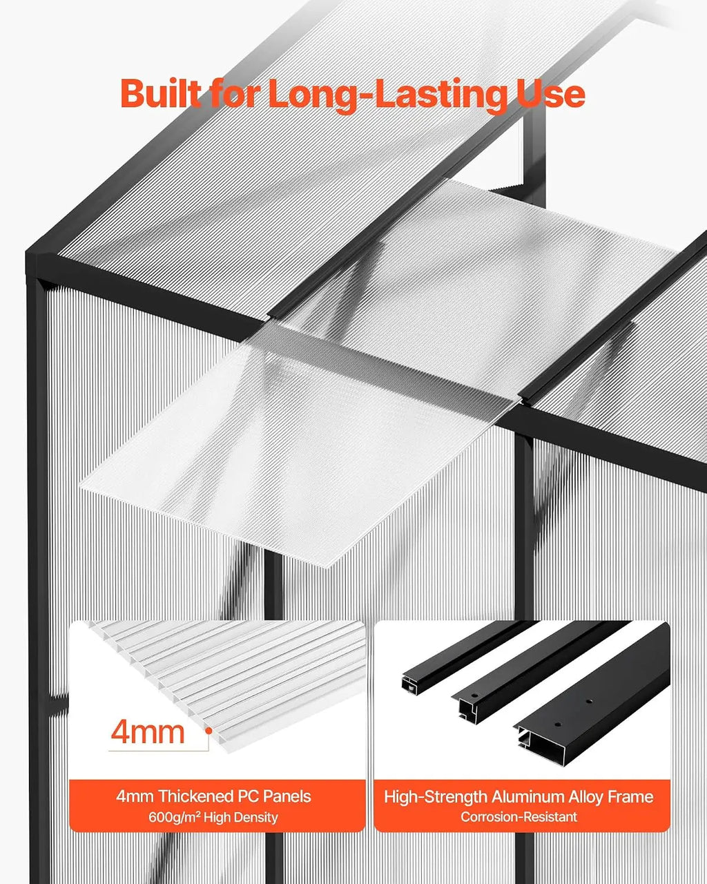 6 x 4 FT Polycarbonate  Green House  Adjustable Vent Push-Pull Lockable Door