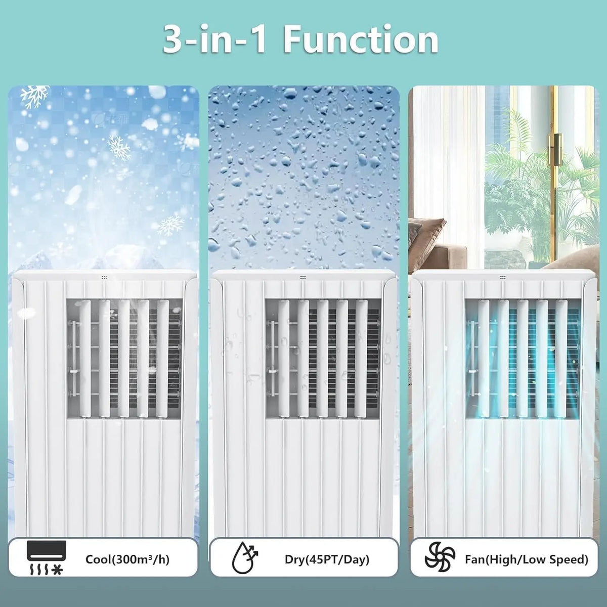 8000 BTU Portable Air Conditioner, 3-In-1 Cooling, Dehumidifier & Fan for 350 Sq. Ft Rooms,
